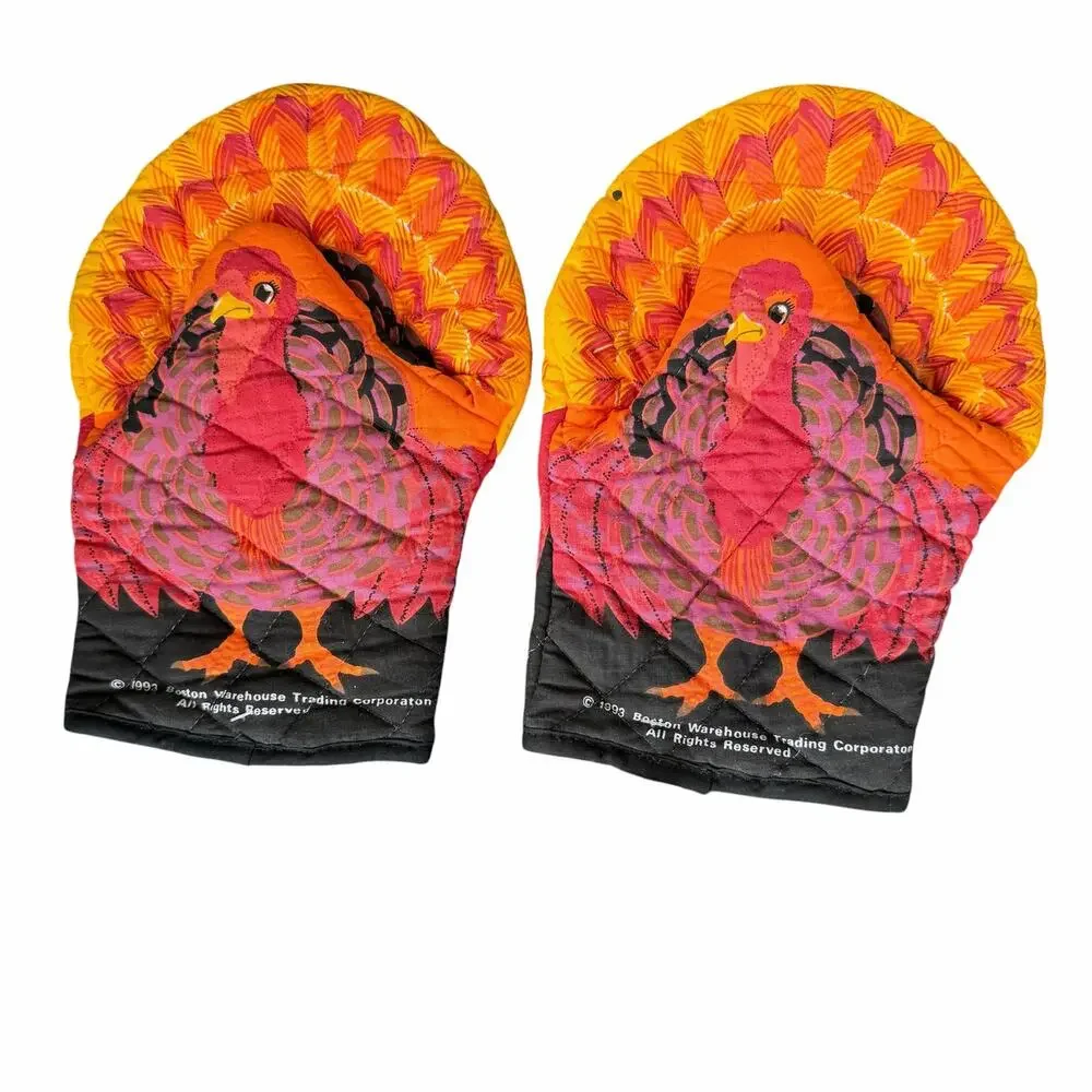 Vintage Turkey Oven Mitt Pair 1993 Boston Warehouse with TAGS Thanksgiving READ